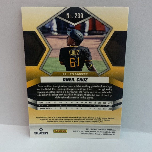 2022 Panini Mosaic Oneil Cruz Pirates RC #239 (MISC7) - Picture 2 of 2